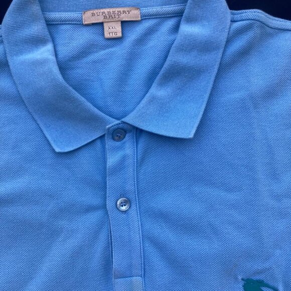 Burberry Brit Men’s Sky Blue Short Sleeve Polo 100% Cotton Embroidered Logo XXL - Picture 8 of 17